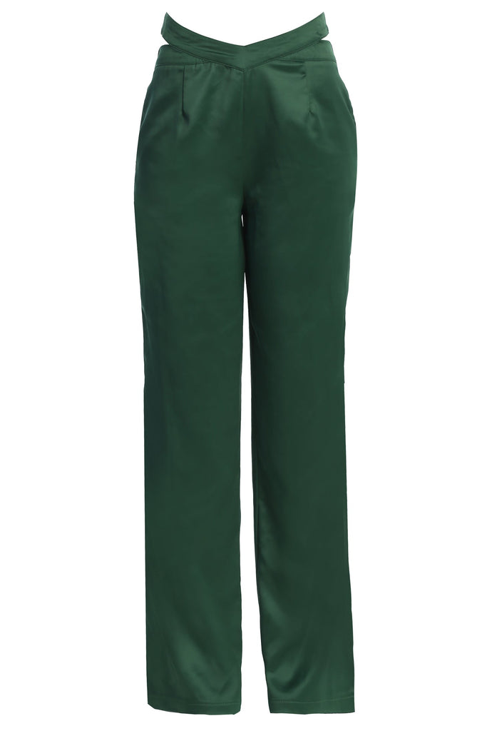 Green Joana Cutout Satin Trousers