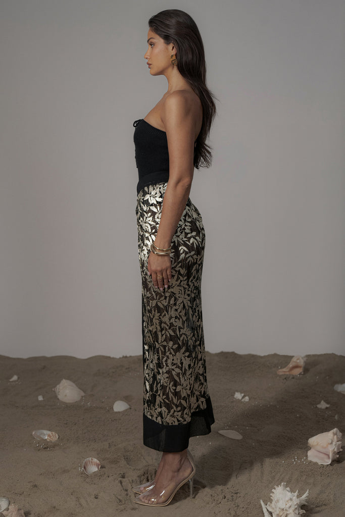 Black Positano Printed Sarong Skirt