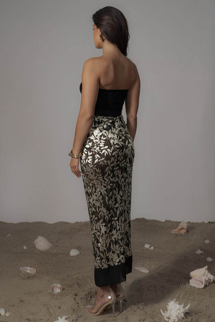 Black Positano Printed Sarong Skirt