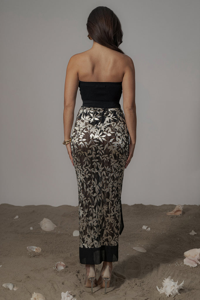 Black Positano Printed Sarong Skirt