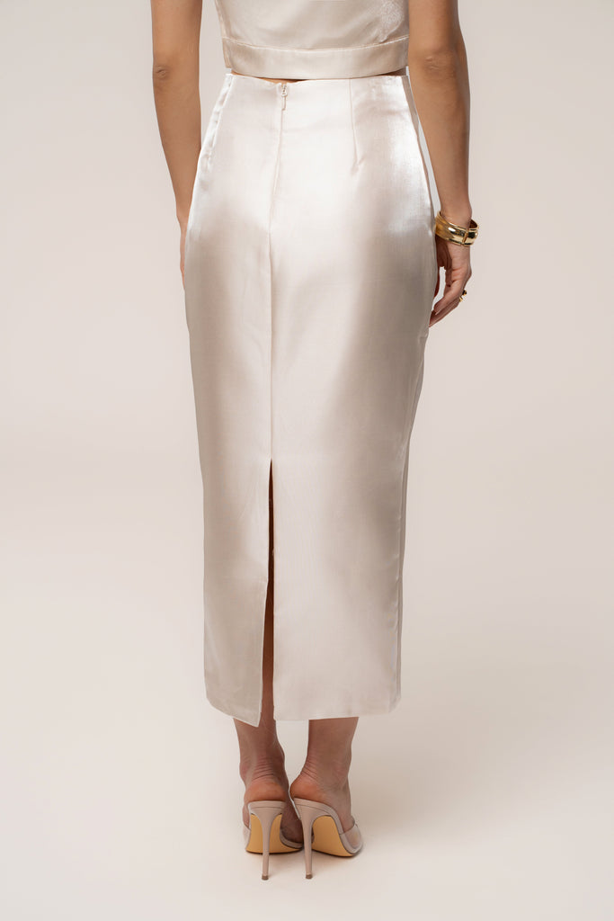 Champagne Reception Pleated Midi Skirt