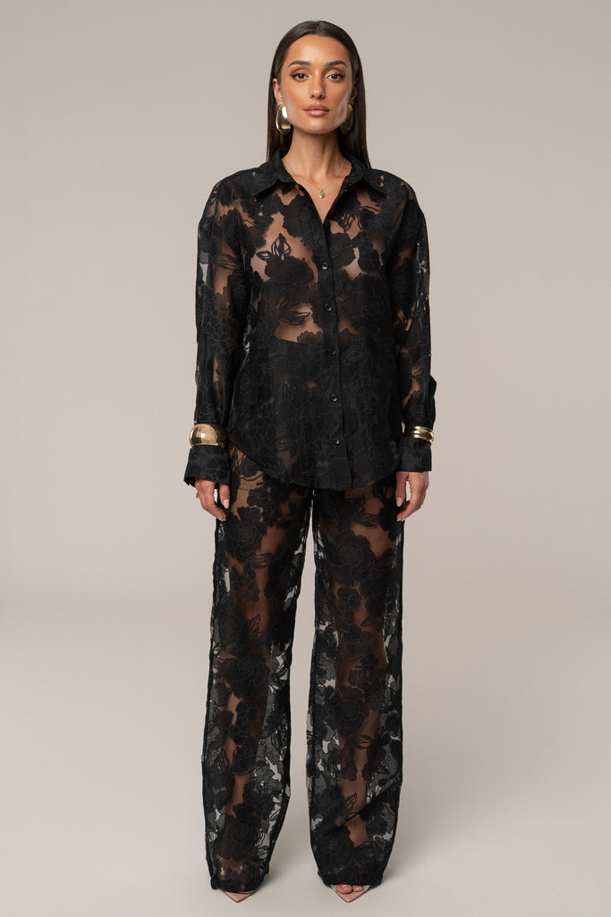 Black Organza Floral Pant