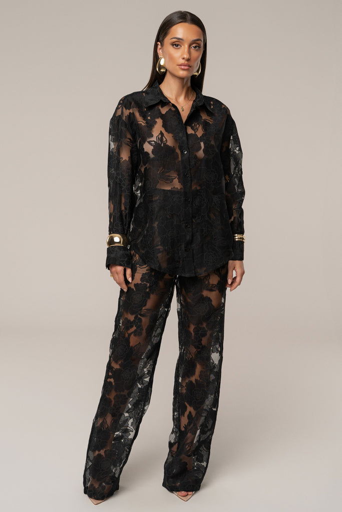 Black Organza Floral Pant