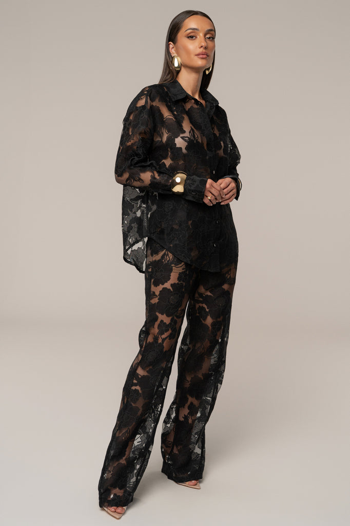 Black Organza Floral Pant