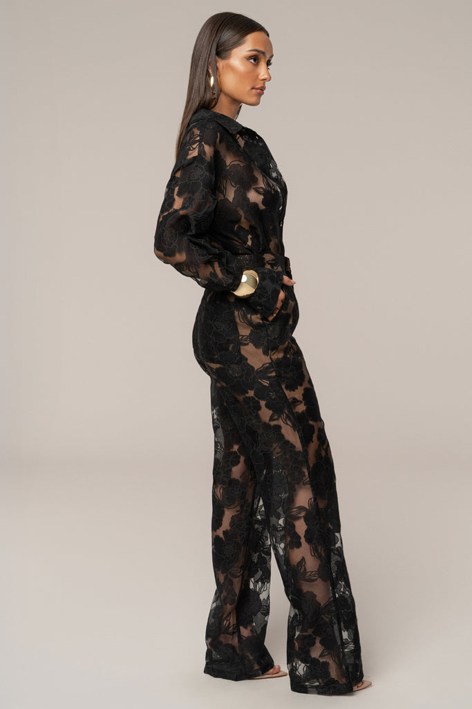 Black Organza Floral Pant