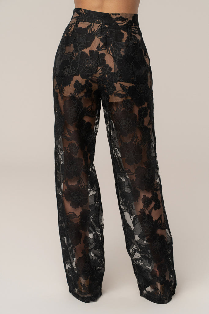 Black Organza Floral Pant