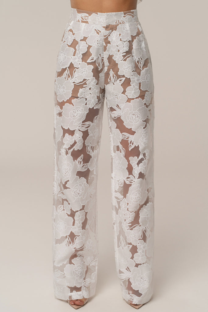 Ivory Organza Floral Pant