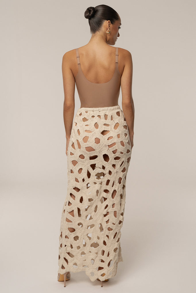 Ecru Coastal Breeze Crochet Maxi Skirt