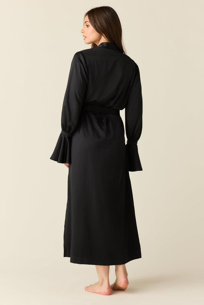 Juliette Luxe Satin Cuff Robe in Black